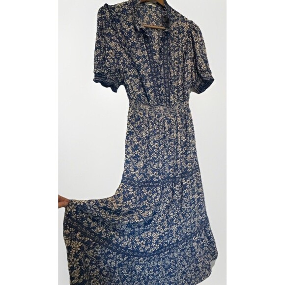 Max Studio Maxi Dress Floral Smocked Waist Tiered Plus Size 1X Blue White Ruffle - Picture 2 of 8